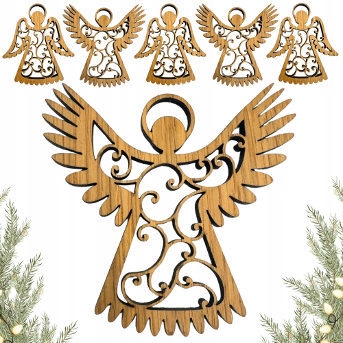 Drewniane Anioły - Świąteczne Zawieszki zestaw 6