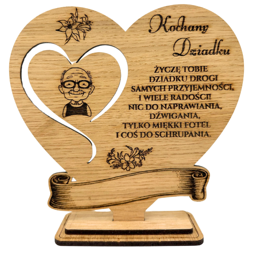 DREWNIANA statuetka Serce na DZIEŃ BABCI i DZIADKA