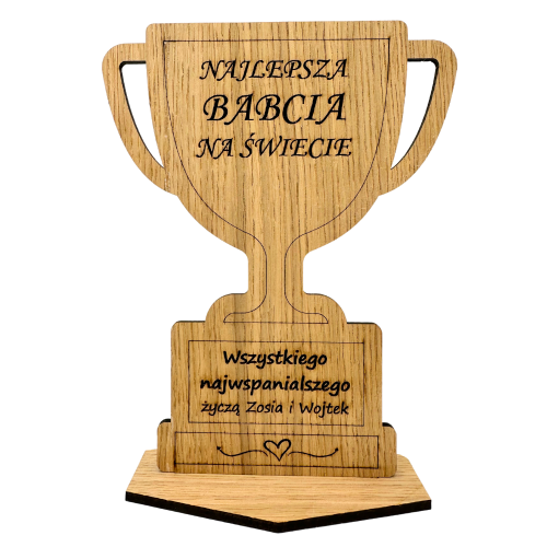 PUCHAR na dzień BABCI i DZIADKA PREZENT drewniana statuetka