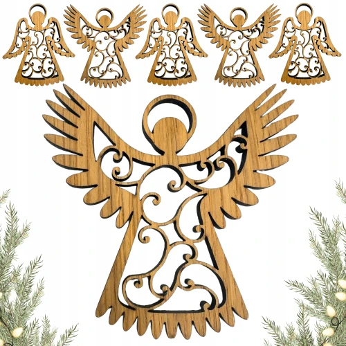 Drewniane Anioły - Świąteczne Zawieszki zestaw 6