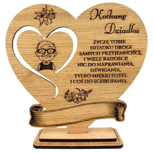 DREWNIANA statuetka Serce na DZIEŃ BABCI i DZIADKA