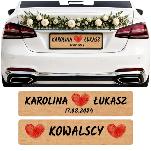 TABLICE ŚLUBNE NA SAMOCHÓD TABLICA SAMOCHODOWA PERSONALIZOWANY ZESTAW