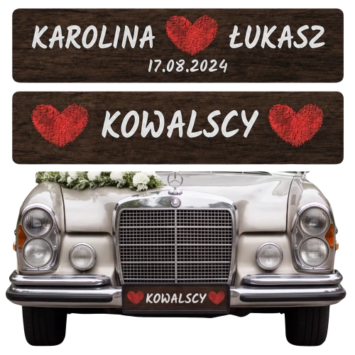 TABLICE ŚLUBNE NA SAMOCHÓD ZESTAW DREWNIANYCH PERSONALIZOWANYCH TABLIC